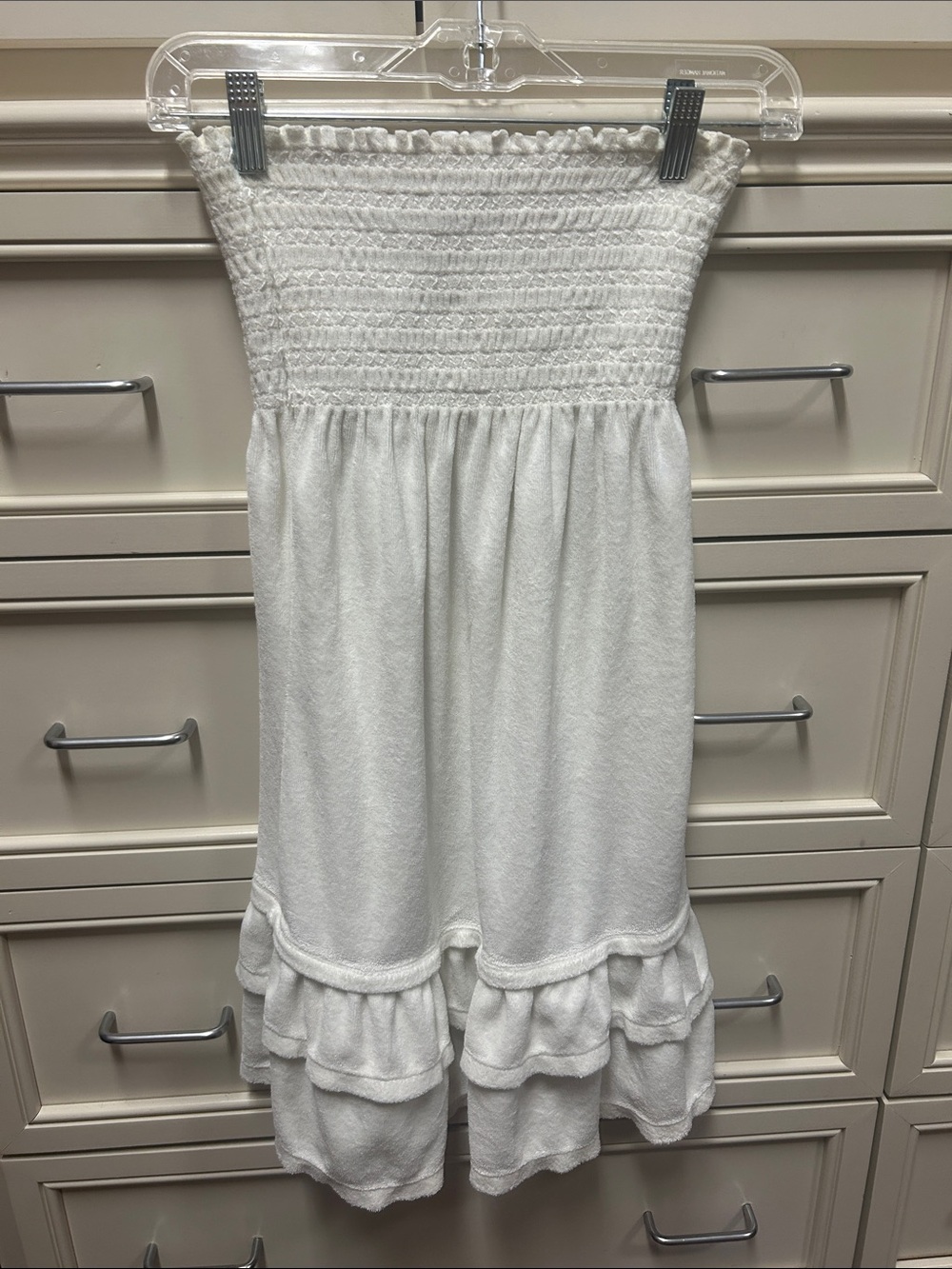 Juicy Couture White Smocked Tube Dress with Ruffle Hem